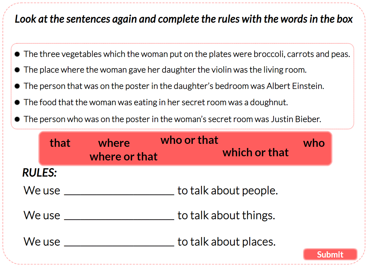 Drag and drop Interactive, Complete the rules with the words in the box